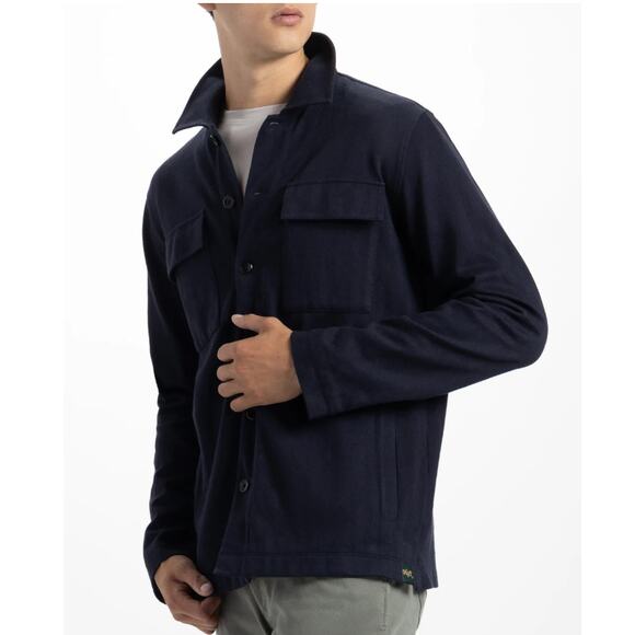 Soft Cloth Stokes Shirt Jac Men's XL Black Navy Herringbone Jersey Long Sleeve - Picture 1 of 8